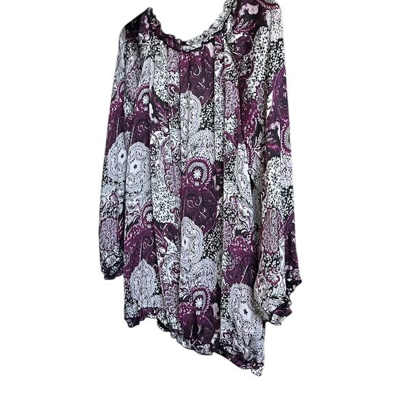 SIGNATURE BY LARRY LEVINE PULL-OVER SCOOP NECK BLOUSE, WOMENS, L, BURGUNDY BLACK - Picture 2 of 12